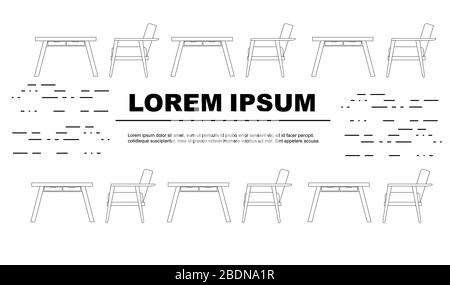 Outline style advertising flyer design concept with chair and desk flat vector illustration on white background Stock Vector