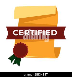 Manuscript scroll with stamp and certified inscription icon Stock Vector