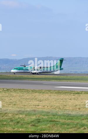 A small Aer Lingus regional airline propeller plane at Bristol International Airport Stock Photo