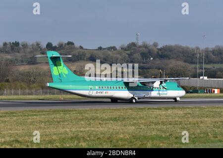 A small Aer Lingus regional airline propeller plane at Bristol International Airport Stock Photo