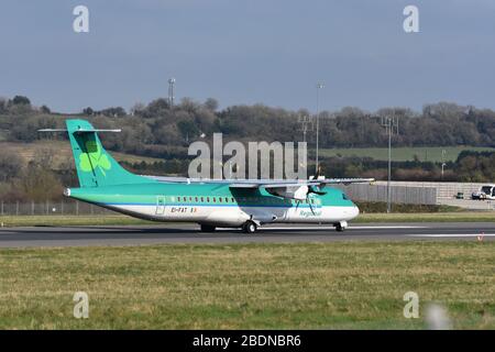 A small Aer Lingus regional airline propeller plane at Bristol International Airport Stock Photo