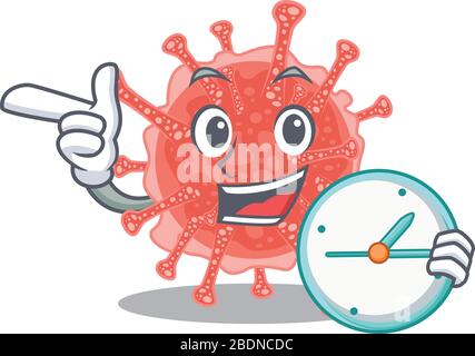 Oncovirus mascot design concept smiling with clock Stock Vector