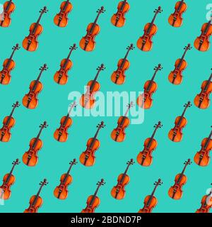 Violin seamless pattern on pastel green background. Violin print. Seamless pattern violin music instrument. Minimalistic concept of music. Violin prin Stock Photo
