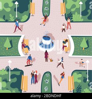 Park with citizens in summer, view from top Stock Vector