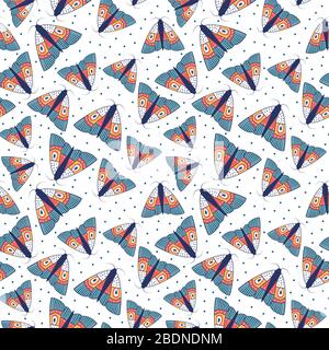 Seamless pattern with colorful funny moth, Modern insects texture .Vector modern background Stock Vector