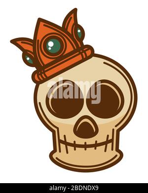 Skull bone with crown decorated with gems icon Stock Vector