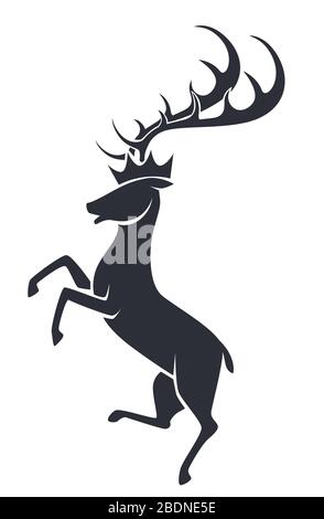 Wild stag or deer in motion , silhouette icon Stock Vector