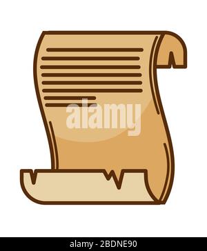 Aged papyrus scroll, vintage manuscript historical document icon Stock Vector