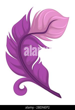 Curly avian plumage, purple soft plumelet of bird Stock Vector