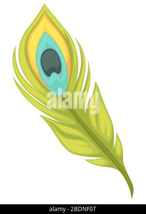 Peacock feather with eye pattern, peafowl plumelet icon Stock Vector