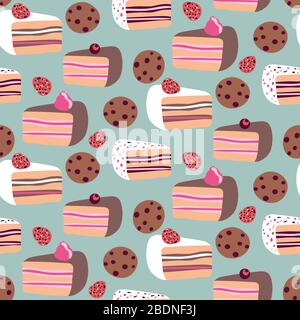 cakes and cookies cute seamless vector pattern Stock Vector