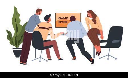 Workers playing video games at coffee break in office Stock Vector