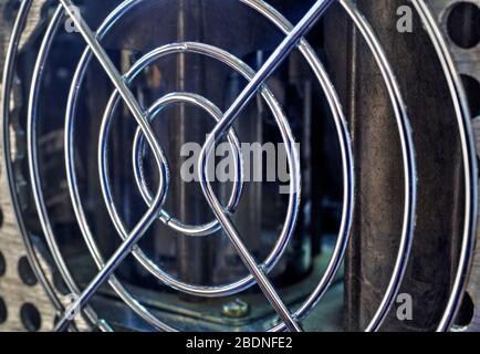 Rear panel of a high frequency power amplifier with vacuum tubes close up view Stock Photo