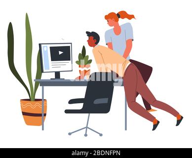 Team of workers at working place in office Stock Vector
