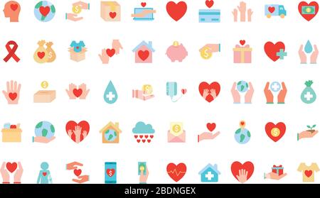 Humanity help flat style icon set vector design Stock Vector