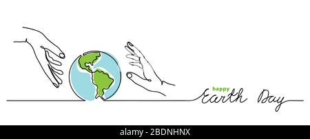 Happy earth day vector background. Simple planet and hands. Stock Vector