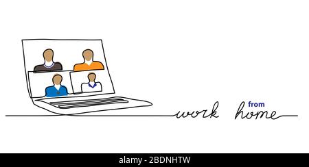 Laptop, notebook, computer with people, online conference, videocall. Work from home vector background. Simple vector illustration. Stock Vector