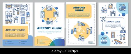 Airport guide brochure template. Security control, check in terminal flyer, booklet, leaflet print, cover design with linear icons. Vector layouts for Stock Vector