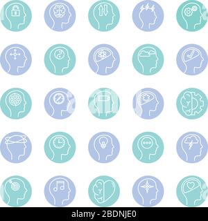 Mental health block style icon set vector design Stock Vector
