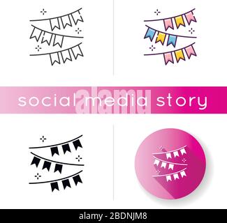 Party garland icon. Carnival fair. Festive flags. Colorful banners. Pennant for summer holiday. Celebrate birthday and anniversary. Linear black and Stock Vector