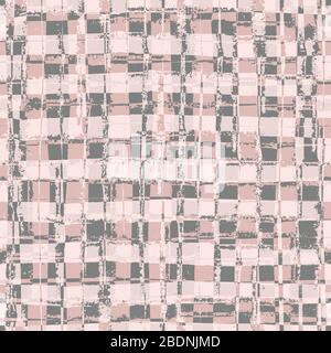 Retro vector plaid style seamless pattern background. Organic painterly brush scratch grunge woven backdrop. Abstract pink gray weave repeat Stock Vector