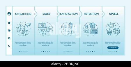 Successful CRM model onboarding vector template. Customer attraction and retention in product promo. Responsive mobile website with icons. Webpage Stock Vector