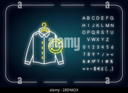 Express laundry neon light icon. Clothes quick washing, dry cleaning service. Fast launderette. Outer glowing effect. Sign with alphabet, numbers and Stock Vector