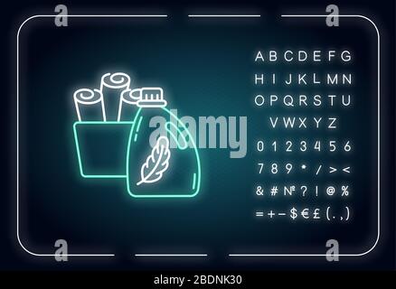 Fabric softener neon light icon. Cleaning product, laundry detergent conditioner bottle. Outer glowing effect. Sign with alphabet, numbers and symbols Stock Vector