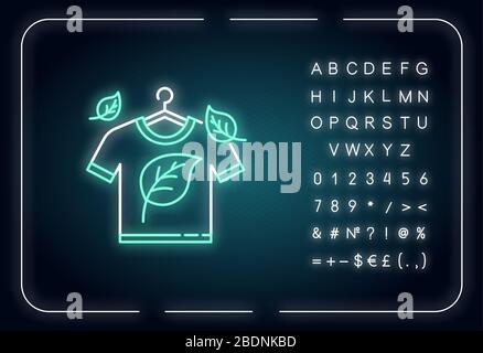 Eco dry cleaning neon light icon. Clothes washing. Organic detergent, delicate cleaning. Outer glowing effect. Sign with alphabet, numbers and symbols Stock Vector