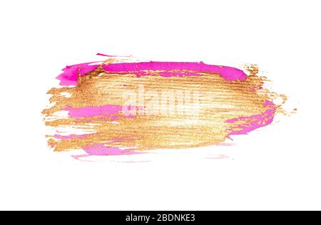 Abstract golden and pink watercolor stains on white background for your design Stock Photo