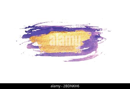 Abstract golden and blue watercolor stains on white background for your design Stock Photo