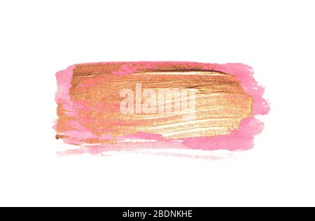 Abstract golden and pink watercolor stains on white background for your design Stock Photo