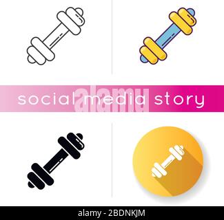 Dumbbell icon. Gym equipment. Sports goods. Active lifestyle. Muscle training. Weightlifting with barbell. Fitness workout. Linear black and RGB color Stock Vector