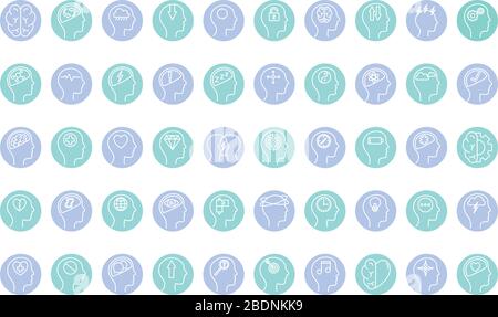 Mental health block style icon set vector design Stock Vector