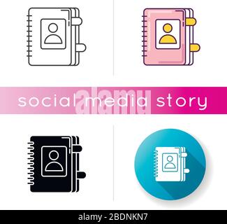 Contact book icon. Personal diary. Business organizer with bookmarks. Planning notebook. Directory for phone numbers. Linear black and RGB color Stock Vector
