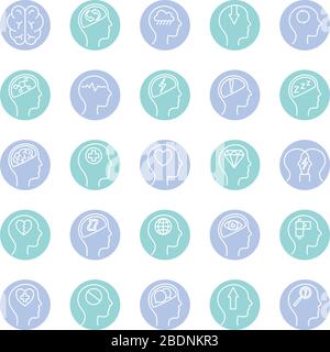 Mental health block style icon set vector design Stock Vector