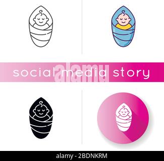 Baby icon. Newborn in diaper. Little kid smiling. Child sleeping. Cute family member. Parenthood highlight sign for social media story. Linear black Stock Vector