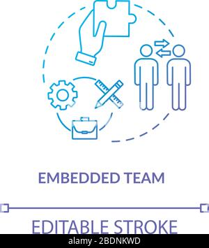 Embedded team, coworking type concept icon. Cross-functionality team idea thin line illustration. Staff cooperation, personnel UX roles involving Stock Vector