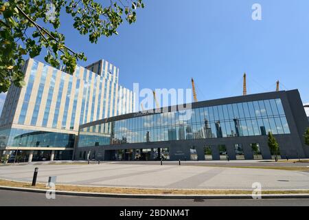 Intercontinental Hotel Tower alongside the O2 Arena, Greenwich Peninsula, East London, United Kingdom Stock Photo