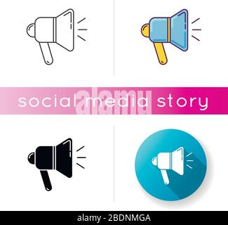 Loudspeaker icon. Alert with megaphone. Bullhorn sign. Publical promotion. Broadcast audio. Shout propaganda. Volume of sound. Linear black and RGB Stock Vector