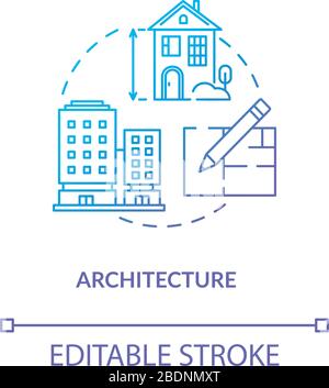 Architecture, urban construction concept icon. Building creation planning idea thin line illustration. Paperwork, engineering, architectural plan Stock Vector