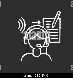 Transcription chalk white icon on black background. Listening and translation, foreign language representation, audio records conversion into text Stock Vector