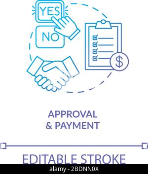 Sample approval and payment concept icon. Order finishing and delivering final files idea thin line illustration. Design workshop work result. Vector Stock Vector
