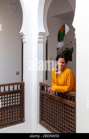 Young woman in a Riad in Tangier, Morocco. Stock Photo
