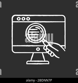 Web researcher chalk white icon on black background. Site analysis, data search, web analytics. Internet research, websites surfing. Freelancer Stock Vector