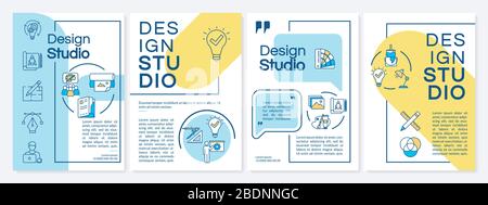 Design studio brochure template. Creative agency services. Flyer, booklet, leaflet print, cover design with linear icons. Vector layouts for magazines Stock Vector
