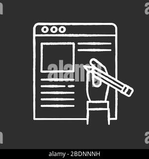 Copywriter, article author chalk white icon on black background. Freelance journalist and editor. Essay writing and editing, journalism and Stock Vector