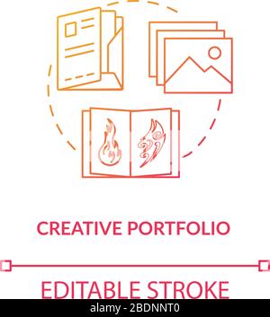 Creative portfolio, advertising magazine concept icon. Agency artwork samples presentation idea thin line illustration. Design studio leaflet. Vector Stock Vector