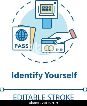 Identify yourself concept icon. Passport control and boarding idea thin line illustration. Passengers documents security check. Vector isolated Stock Vector