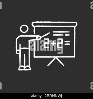 Tutor chalk white icon on black background. Freelancer, remote teacher. Online lessons and lectures. Home schooling, distant learning, training and Stock Vector